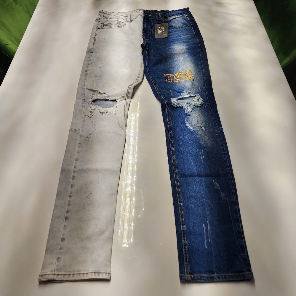 Jelon Two Tone Denim Ripped$Repair Jeansđź‘– - Picture 6 of 10